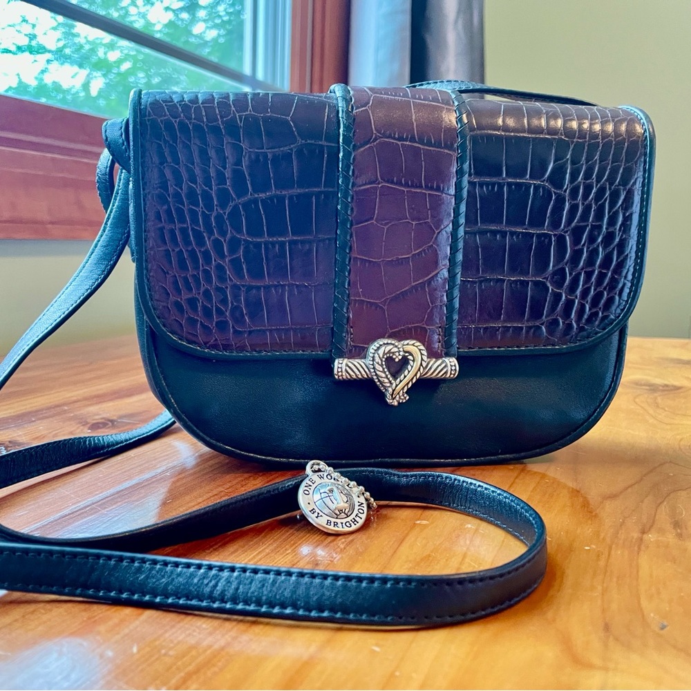 COPY - Brighton One World Cross body bag in brown croc and black leather